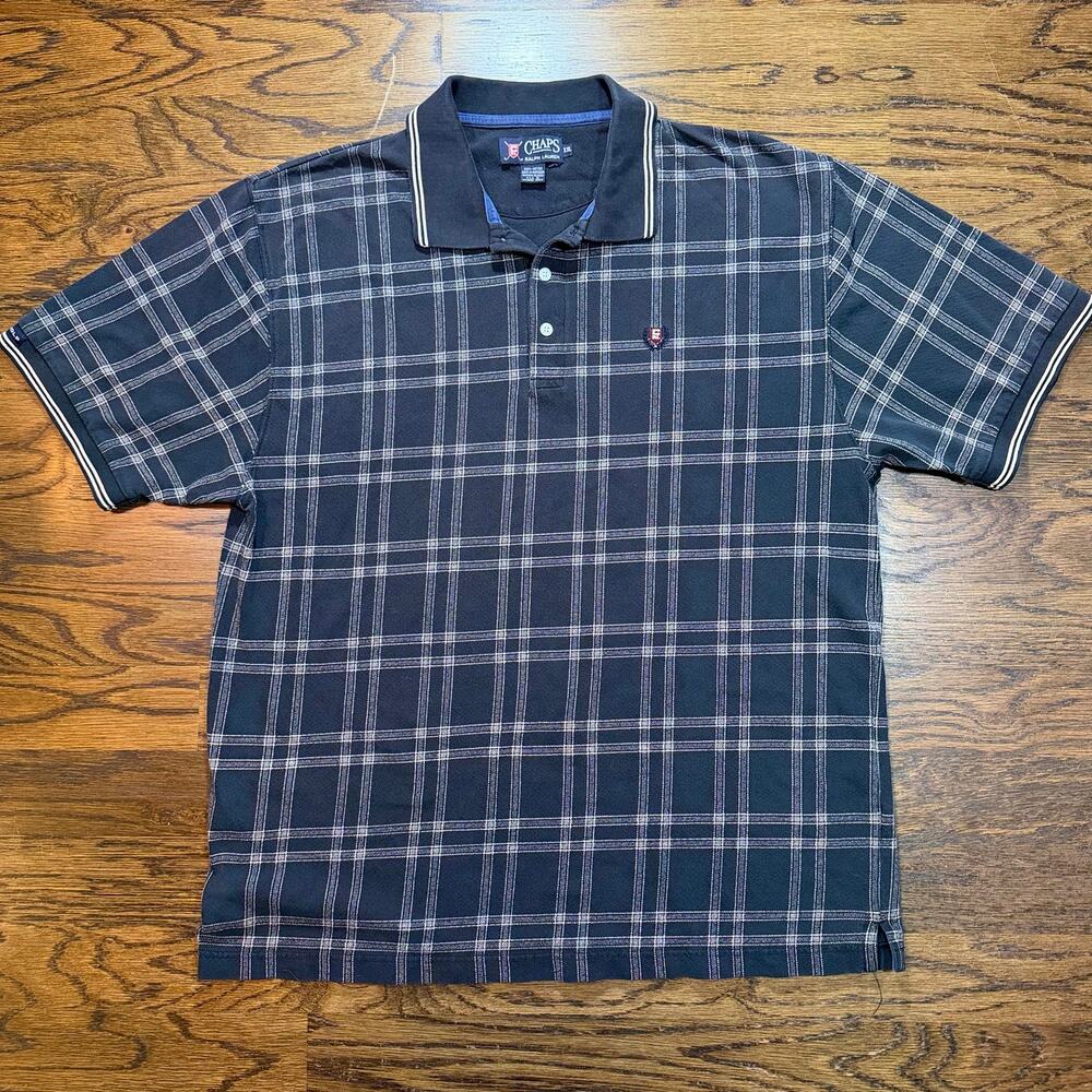 Chaps Ralph Lauren Polo Shirt Mens XXL 2XL Plaid Golf Short Sleeve Crest Logo